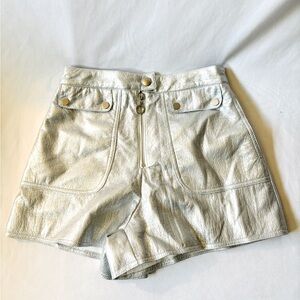 Carmar Metallic Silver Leather High-Rise Shorts